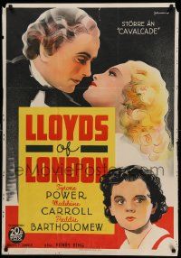 7j208 LLOYD'S OF LONDON Swedish '37 wonderful Rohman art Madeleine Carroll & Tyrone Power!