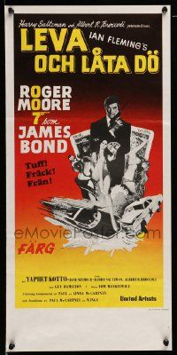 7j233 LIVE & LET DIE Swedish stolpe '73 Roger Moore as James Bond, art by Robert McGinnis!