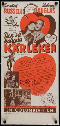 7j253 THIS THING CALLED LOVE Swedish stolpe '41 great image of Rosalind Russell & Melvyn Douglas!