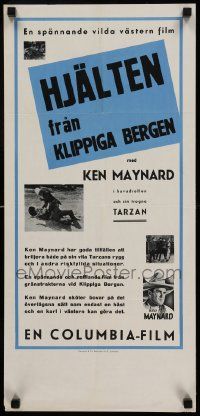 7j259 WESTERN COURAGE Swedish stolpe '39 Ken Maynard fighting bad guy, Tarzan the Horse!