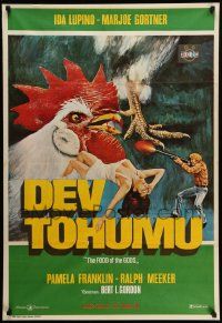 7j342 FOOD OF THE GODS Turkish '78 art of bloodthirsty chicken, a sexy woman, and guy w/ shotgun!