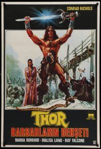 7j374 THOR THE CONQUEROR Turkish '84 Conan rip-off, cool different sword & sorcery art!