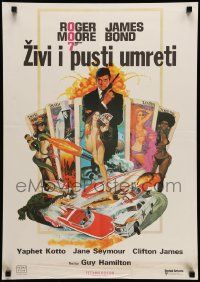 7j603 LIVE & LET DIE Yugoslavian 20x28 '73 McGinnis art of Moore as James Bond & sexy girls!