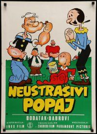 7j613 NEUSTRASIVI POPAJ Yugoslavian 20x27 '60s art of Popeye, Olive Oyl, Bluto, Wimpy, more!