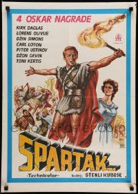 7j635 SPARTACUS Yugoslavian 20x28 R75 classic Kubrick & Douglas epic, cool art by Willy!
