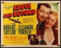 7k008 ABOVE & BEYOND style B 1/2sh '52 romantic close up of pilot Robert Taylor & Eleanor Parker!