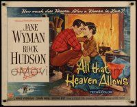 7k003 ALL THAT HEAVEN ALLOWS style A 1/2sh '55 romantic art of Rock Hudson kissing Jane Wyman!