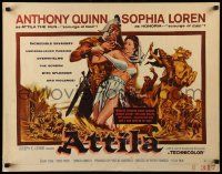 7k021 ATTILA style A 1/2sh '58 art of Anthony Quinn as The Hun grabbing sexy Sophia Loren!