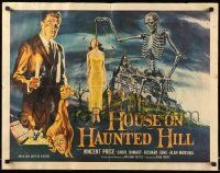 7k123 HOUSE ON HAUNTED HILL 1/2sh '59 classic Vincent Price & skeleton with hanging girl!