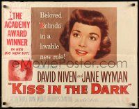 7k136 KISS IN THE DARK 1/2sh '49 close up headshot of Jane Wyman + kissing David Niven!