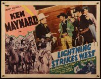 7k147 LIGHTNING STRIKES WEST 1/2sh '40 great images of Ken Maynard, Tarzan, blue title design!