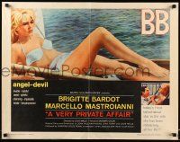 7k264 VERY PRIVATE AFFAIR 1/2sh '62 Louis Malle's Vie Privee, c/u of sexiest Brigitte Bardot!
