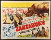 7k286 ZANZABUKU style B 1/2sh '56 Dangerous Safari in savage Africa, art of rhino charging!