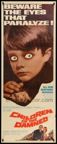 7k388 CHILDREN OF THE DAMNED insert '64 beware the creepy kid's eyes that paralyze!
