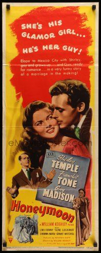 7k504 HONEYMOON insert '47 great artwork of newlyweds Shirley Temple & Guy Madison in Mexico!