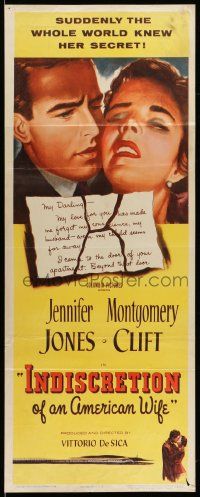 7k543 INDISCRETION OF AN AMERICAN WIFE insert '54 De Sica, Jennifer Jones, Montgomery Clift!