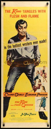 7k591 KING & FOUR QUEENS insert '57 art of cowboy Clark Gable, who tangles with flesh & flame!