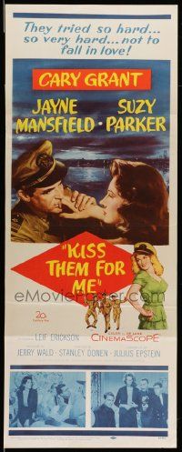7k595 KISS THEM FOR ME insert '57 romantic art of Cary Grant & Suzy Parker + sexy Jayne Mansfield!