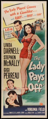 7k600 LADY PAYS OFF insert '51 sexy Linda Darnell in swimsuit gambles & loses, Stephen McNally!