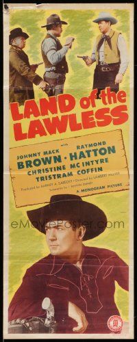 7k602 LAND OF THE LAWLESS insert '47 cool close up image of cowboy Johnny Mack Brown!
