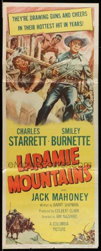 7k603 LARAMIE MOUNTAINS insert '52 art of Charles Starrett & Smiley fighting Native Americans!