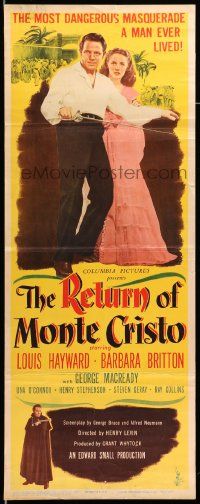 7k731 RETURN OF MONTE CRISTO insert '46 Louis Hayward as the Count, pretty Barbara Britton!