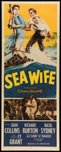 7k764 SEA WIFE insert '57 great castaway art of sexy Joan Collins & Richard Burton on raft at sea!