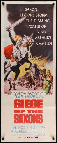 7k788 SIEGE OF THE SAXONS insert '63 King Arthur's Camelot, cool knight on horseback art!