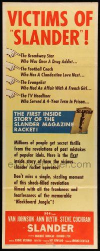 7k804 SLANDER insert '57 will Van Johnson & Ann Blyth be the victim of a slanderous sex magazine!