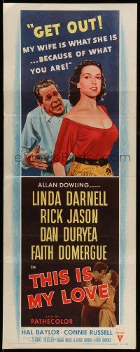 7k856 THIS IS MY LOVE insert '54 Dan Duryea hates Faith Domergue for what she did to his wife!