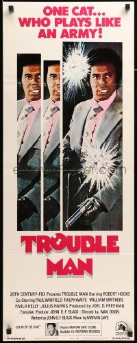 7k880 TROUBLE MAN insert '72 action art of Robert Hooks, one cat who plays like an army!