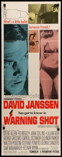 7k913 WARNING SHOT insert '66 David Janssen, Joan Collins, sexy girls, who's got the gun?