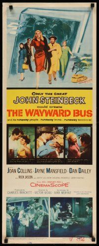 7k923 WAYWARD BUS insert '57 art of sexy Joan Collins & Jayne Mansfield, from John Steinbeck novel