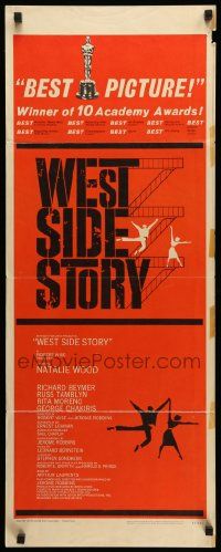 7k930 WEST SIDE STORY insert '62 Robert Wise classic musical, Natalie Wood, red art by Caroff!