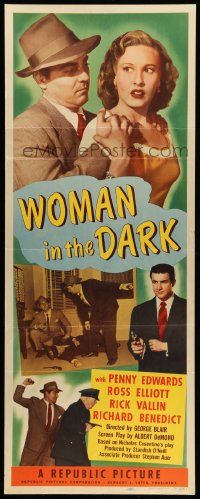 7k979 WOMAN IN THE DARK insert '51 Penny Edwards, Ross Elliot, Rick Vallin!