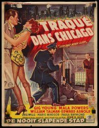 7m057 CITY THAT NEVER SLEEPS Belgian '53 cool art of sexy dancer in peril & gunfight in Chicago!