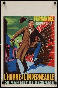 7m180 MAN IN THE RAINCOAT Belgian '57 L'Homme a l'impermeable, art of wacky Fernandel on the run!