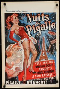 7m213 NUITS DE PIGALLE Belgian '59 cool artwork of sexy showgirl in Paris!