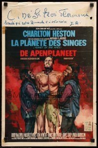 7m224 PLANET OF THE APES Belgian '68 Ray art of bound barechested Charlton Heston held prisoner!