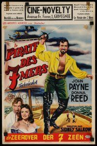 7m231 RAIDERS OF THE SEVEN SEAS Belgian '53 suave pirate John Payne romances sexy Donna Reed!