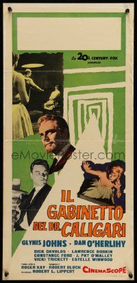 7m388 CABINET OF CALIGARI Italian locandina '62 Robert Bloch, it shocks the unshockables!