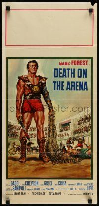 7m415 COLOSSUS OF THE ARENA Italian locandina '63 cool art of Mark Forest as Maciste with trident!