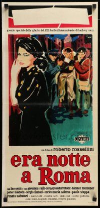 7m486 ESCAPE BY NIGHT Italian locandina '60 Roberto Rossellini, art of top stars by Ercole Brini!