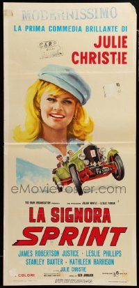 7m494 FAST LADY Italian locandina '67 different art of Julie Christie & cool old racing car!