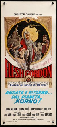 7m512 FLESH GORDON Italian locandina '75 sci-fi spoof, wacky erotic super hero art by George Barr!