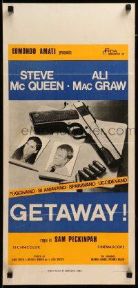 7m532 GETAWAY Italian locandina '72 Steve McQueen, McGraw, Peckinpah, gun & passports image!