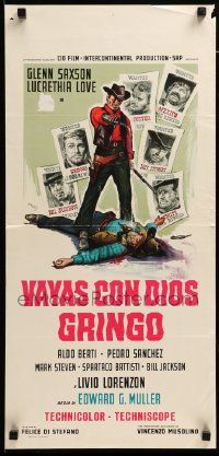 7m538 GO WITH GOD GRINGO Italian locandina '66 Saxson standing by wanted posters by De Amicis!