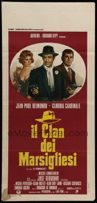 7m569 HIT MAN Italian locandina '72 Jean-Paul Belmondo, sexy Claudia Cardinale, Casaro art!