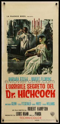 7m574 HORRIBLE DR. HICHCOCK Italian locandina '62 cool art of mad doctor & victim by Symeoni!