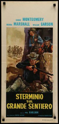 7m602 IROQUOIS TRAIL Italian locandina R67 Mos art of Montgomery & cowboys with guns behind rocks!
